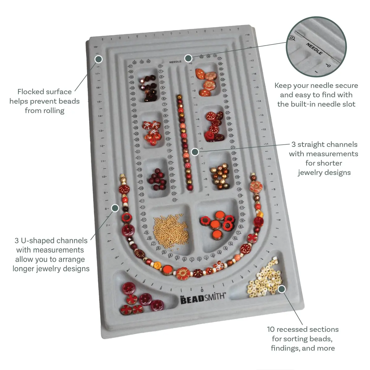 The Beadsmith Bead Board, Grey Flocked | Jewelry Making Surface for Beads & Designs - view 4