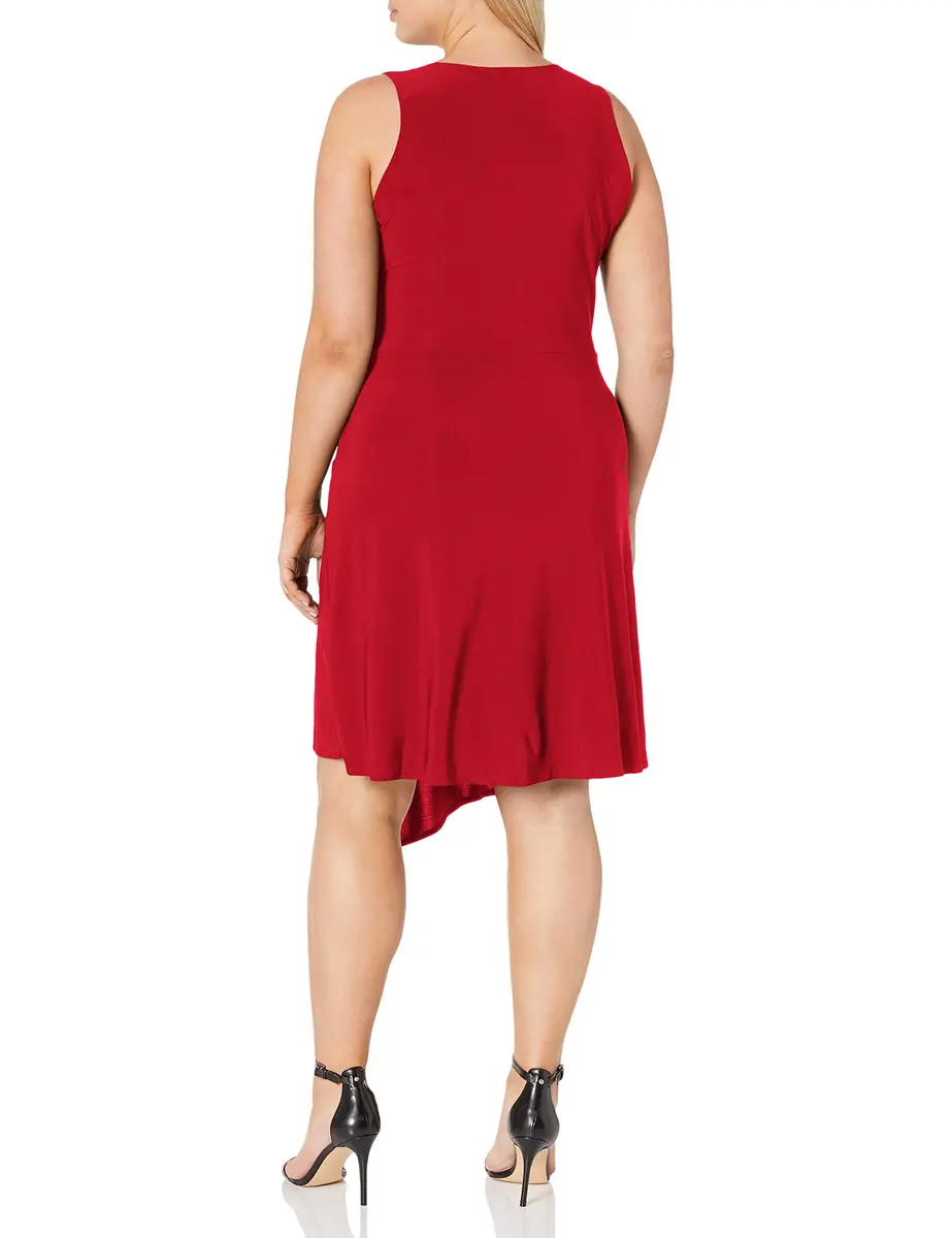 Star Vixen Plus-Size Sleeveless Asymmetrical Dress with Fold Over Collar, Red, 2X | Elegant Summer Dress for Women - view 2