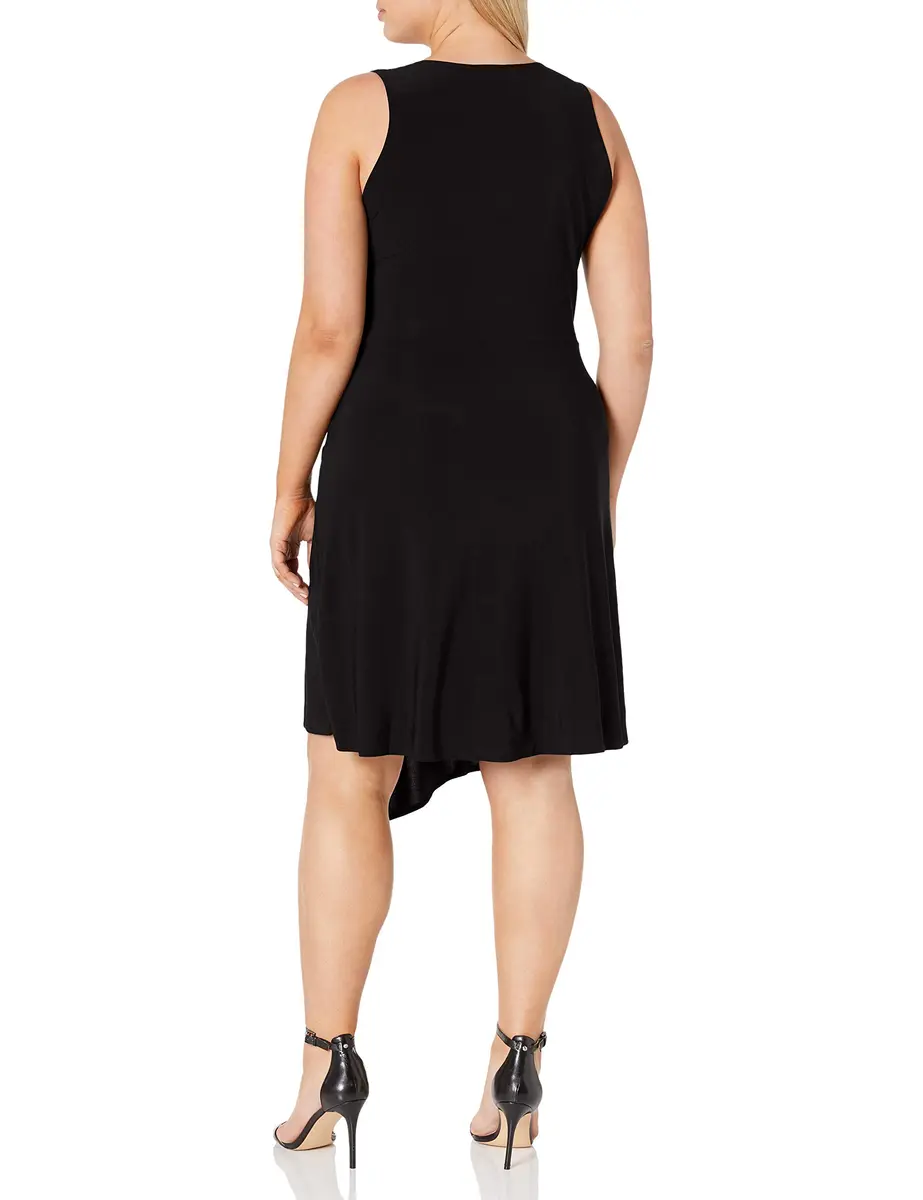 Star Vixen Plus-Size Sleeveless Asymmetrical Dress with Fold Over Collar, Black, 3X | No Wrinkles & Perfect Fit - view 2