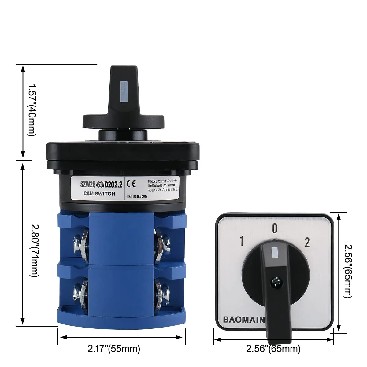 Baomain 63A Rotary Changeover Switch AC 660V 3-Position 2-Phase | Heavy-Duty Industrial Power Control - view 5