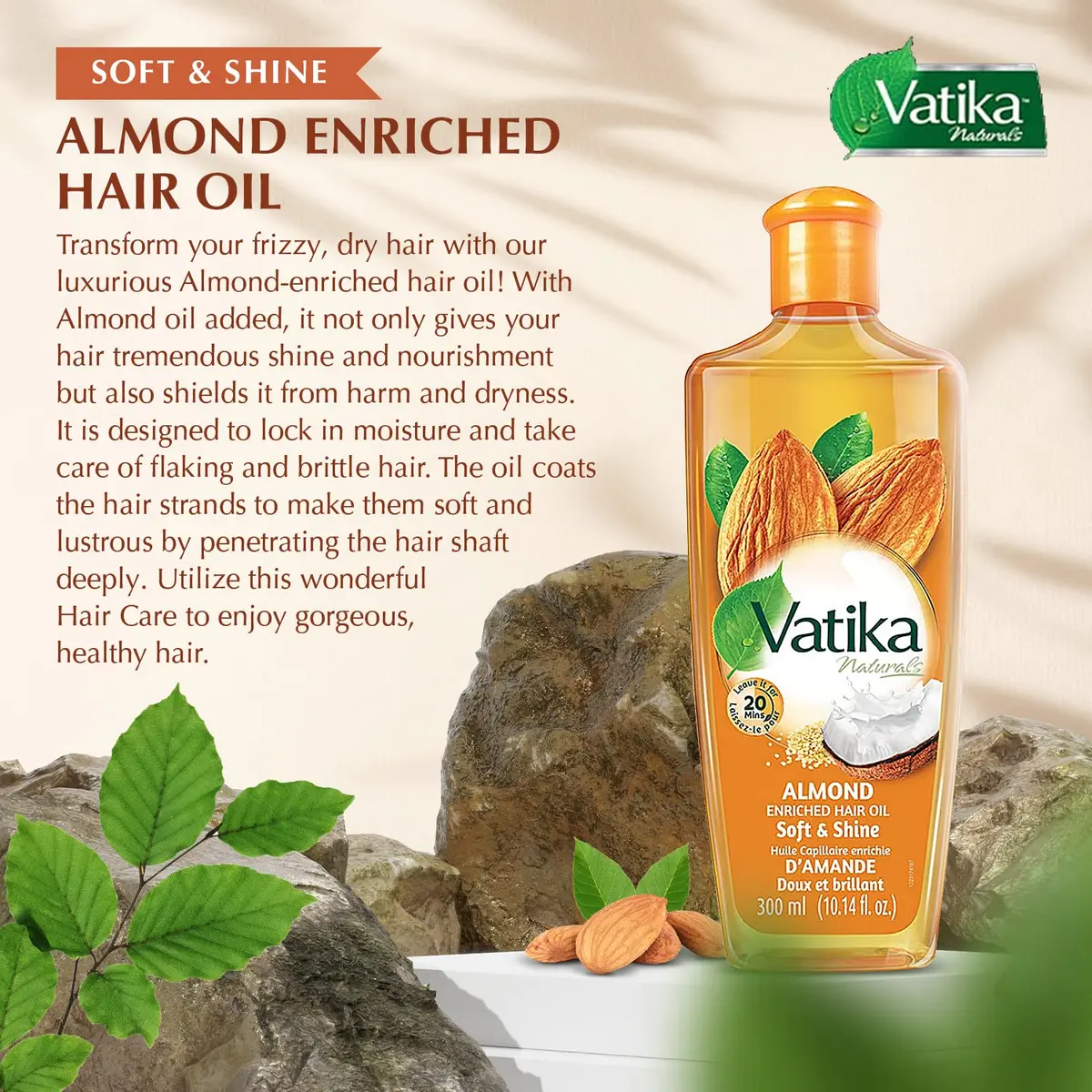 Vatika Naturals Hair Oil - Enriched Formula Scalp Care, 300ml Almond | Nourishing Hair Oil with Almond, Coconut & Sesame for All Hair Types - view 2