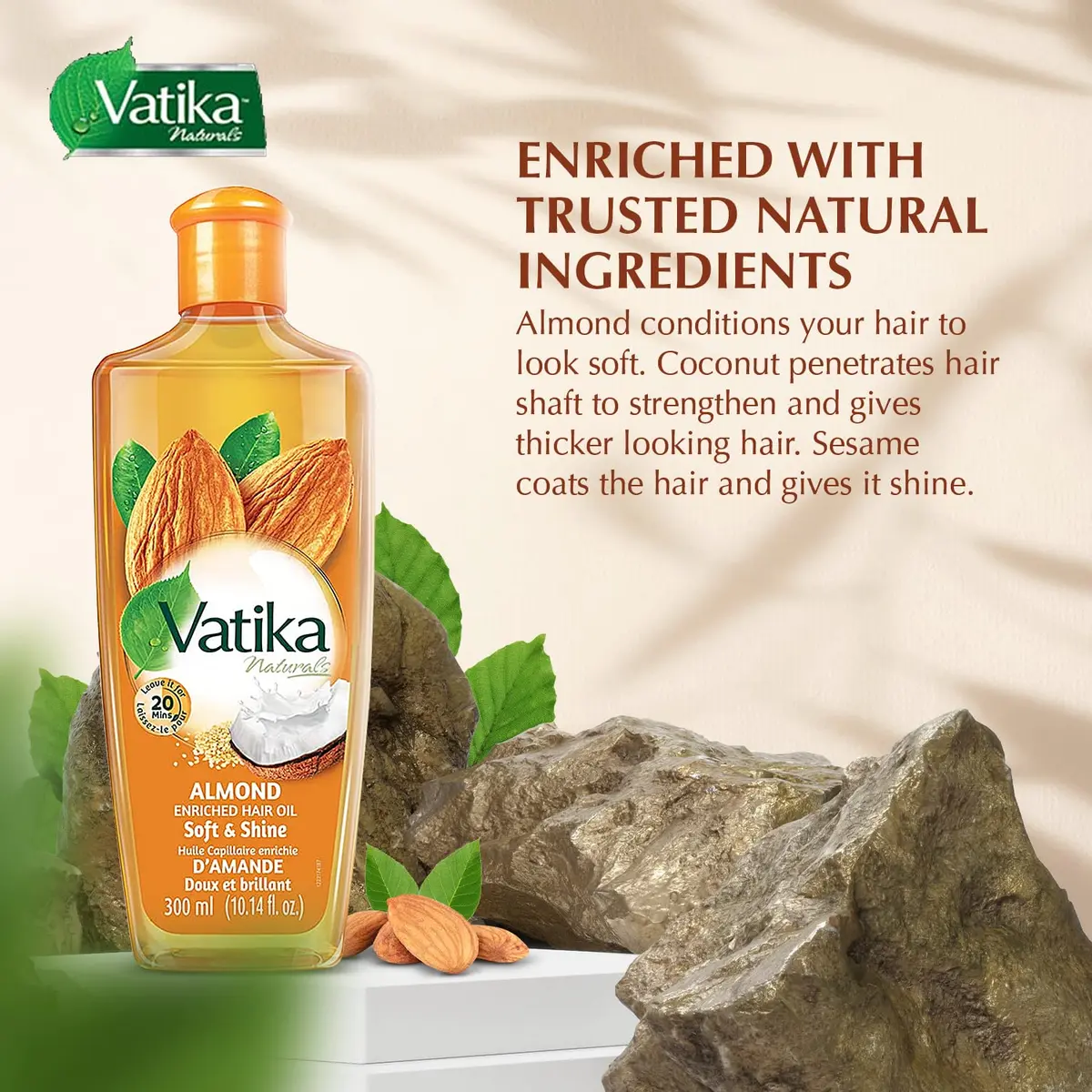 Vatika Naturals Hair Oil - Enriched Formula Scalp Care, 300ml Almond | Nourishing Hair Oil with Almond, Coconut & Sesame for All Hair Types - view 3