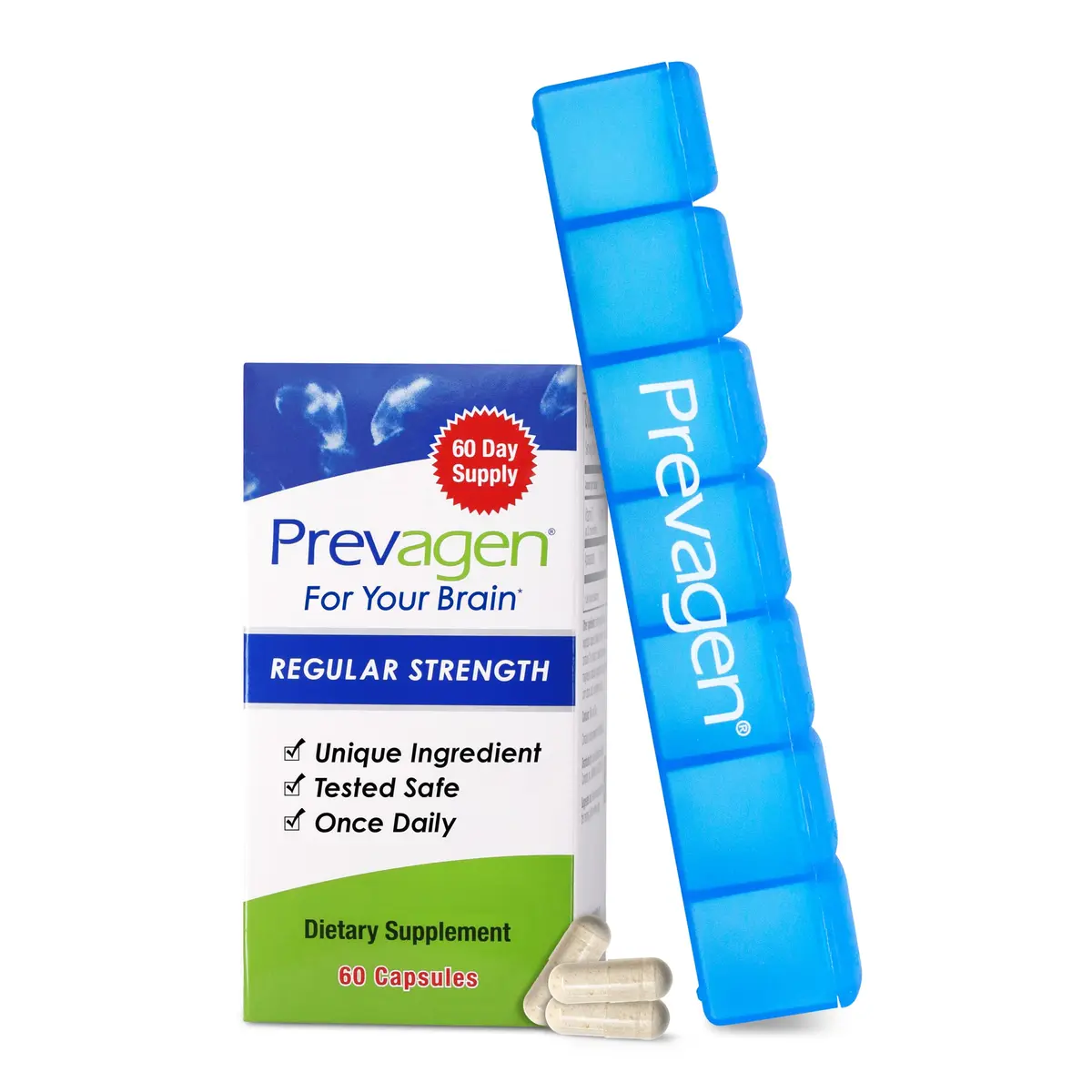 Prevagen Regular Strength with 7-Day Pill Minder, 60 Capsules | Brain Support Supplement with Apoaequorin - main product image