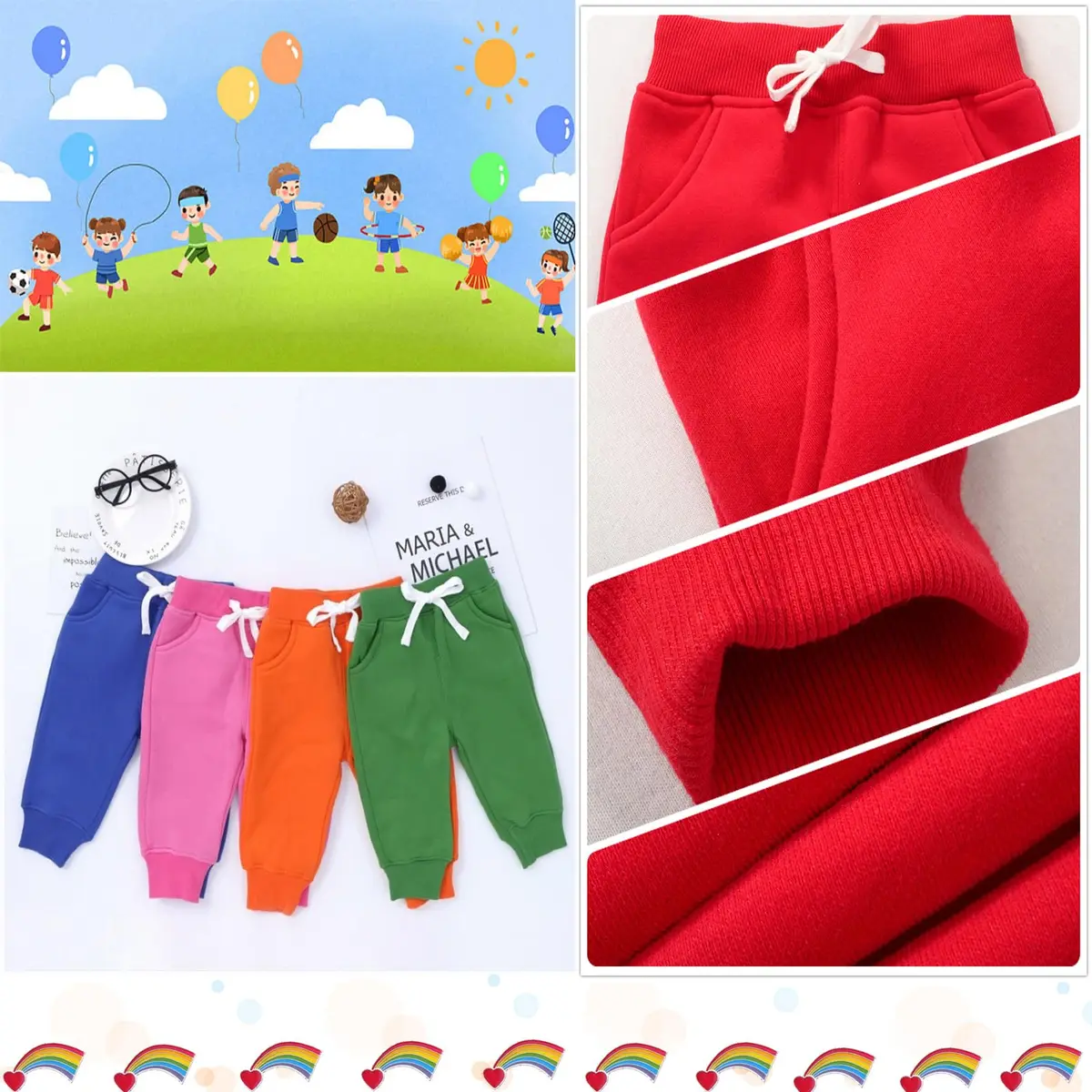 CuteOn Toddler Jogger Pants 1 Year Red | Warm Cotton Sweatpants for Baby Boys - view 2
