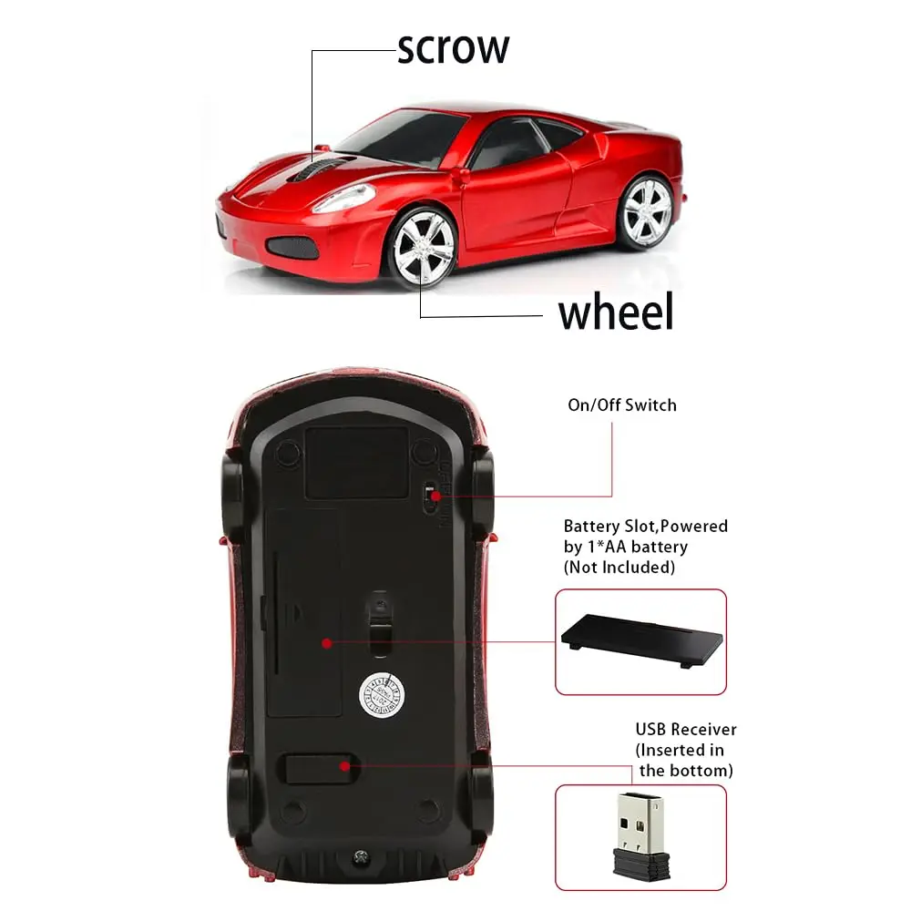 MGbeauty Wireless Mouse Sports Car Shape 120x60x35mm | Optical DPI 1600 for PC & Mac - view 4