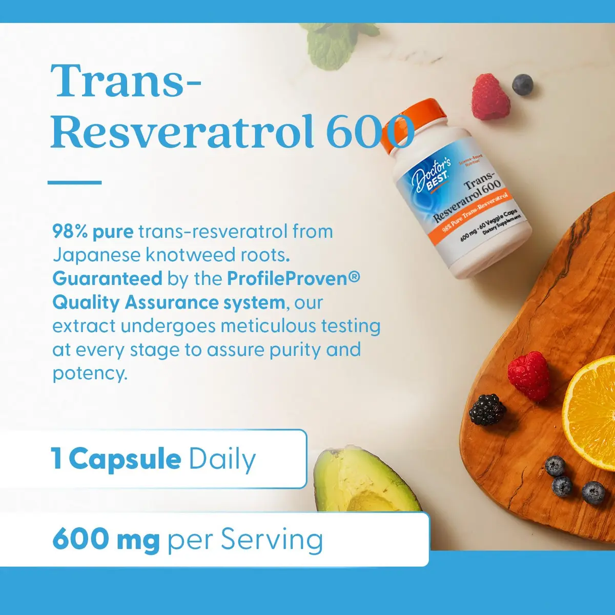 Doctor's Best Trans Resveratrol Supplement 600 mg Capsules | Antioxidant & Cell Protection - view 2