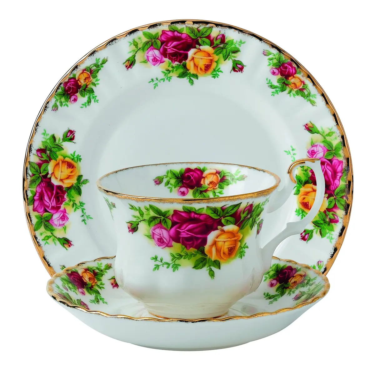 Royal Albert Old Country Roses 3 Piece Set (Teacup, Saucer & Plate) | Elegant Bone China Dinnerware (8") - main product image