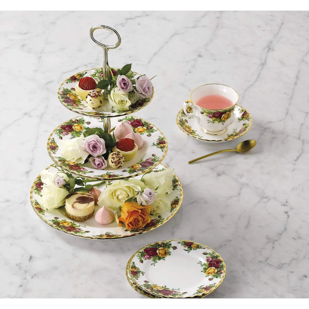 Royal Albert Old Country Roses 3 Piece Set (Teacup, Saucer & Plate) | Elegant Bone China Dinnerware (8") - view 3