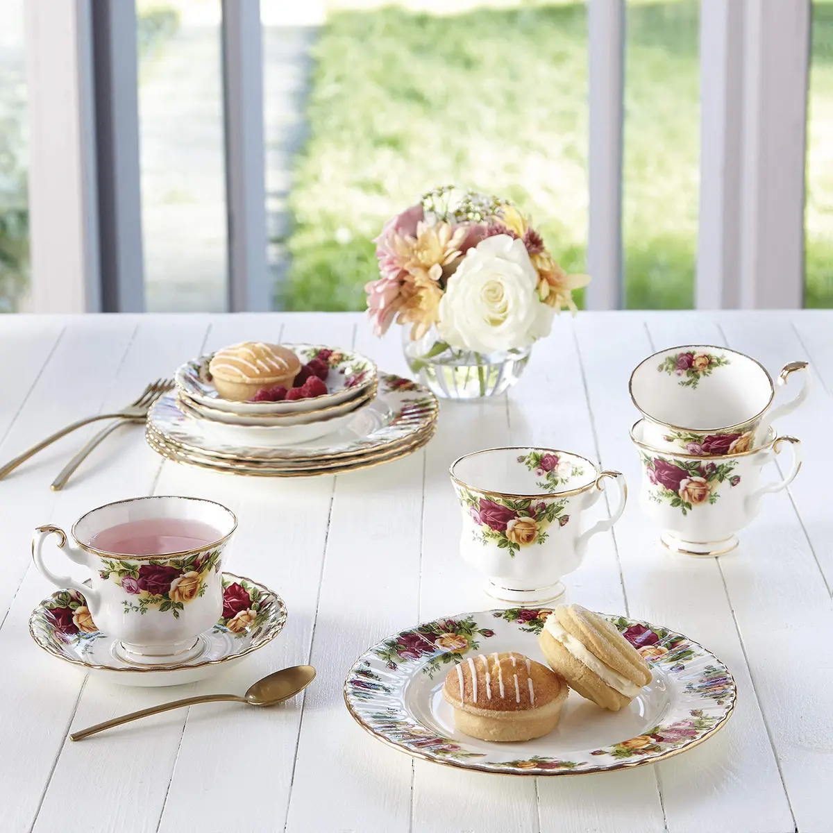 Royal Albert Old Country Roses 3 Piece Set (Teacup, Saucer & Plate) | Elegant Bone China Dinnerware (8") - view 4