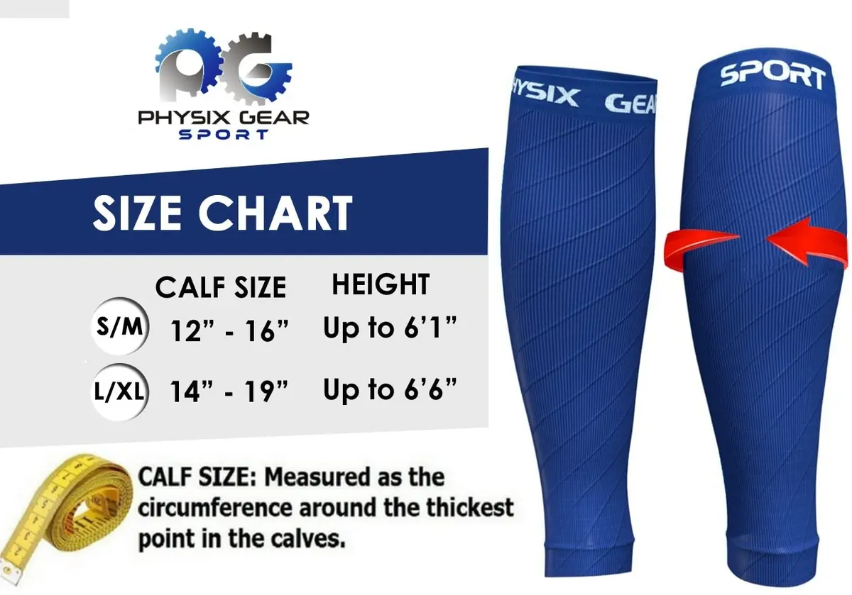 Physix Gear Sport Calf Compression Sleeve | Support for Shin Splints & Leg Cramps, All Blue (Large-X-Large) - view 2