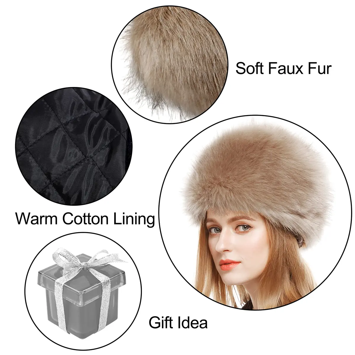 Lovful Winter Women Faux Fur Russian Cossack Style Hat Kahki | Warm, Stylish & Elastic Fit - view 6