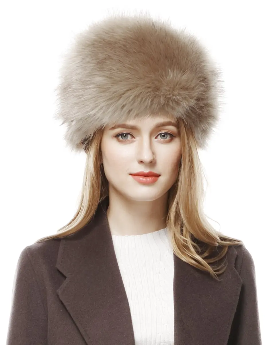 Lovful Winter Women Faux Fur Russian Cossack Style Hat Kahki | Warm, Stylish & Elastic Fit - view 3