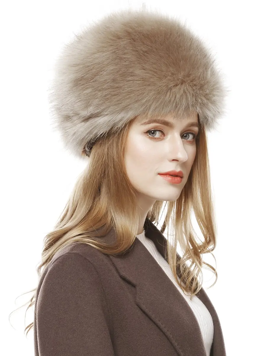 Lovful Winter Women Faux Fur Russian Cossack Style Hat Kahki | Warm, Stylish & Elastic Fit - view 4