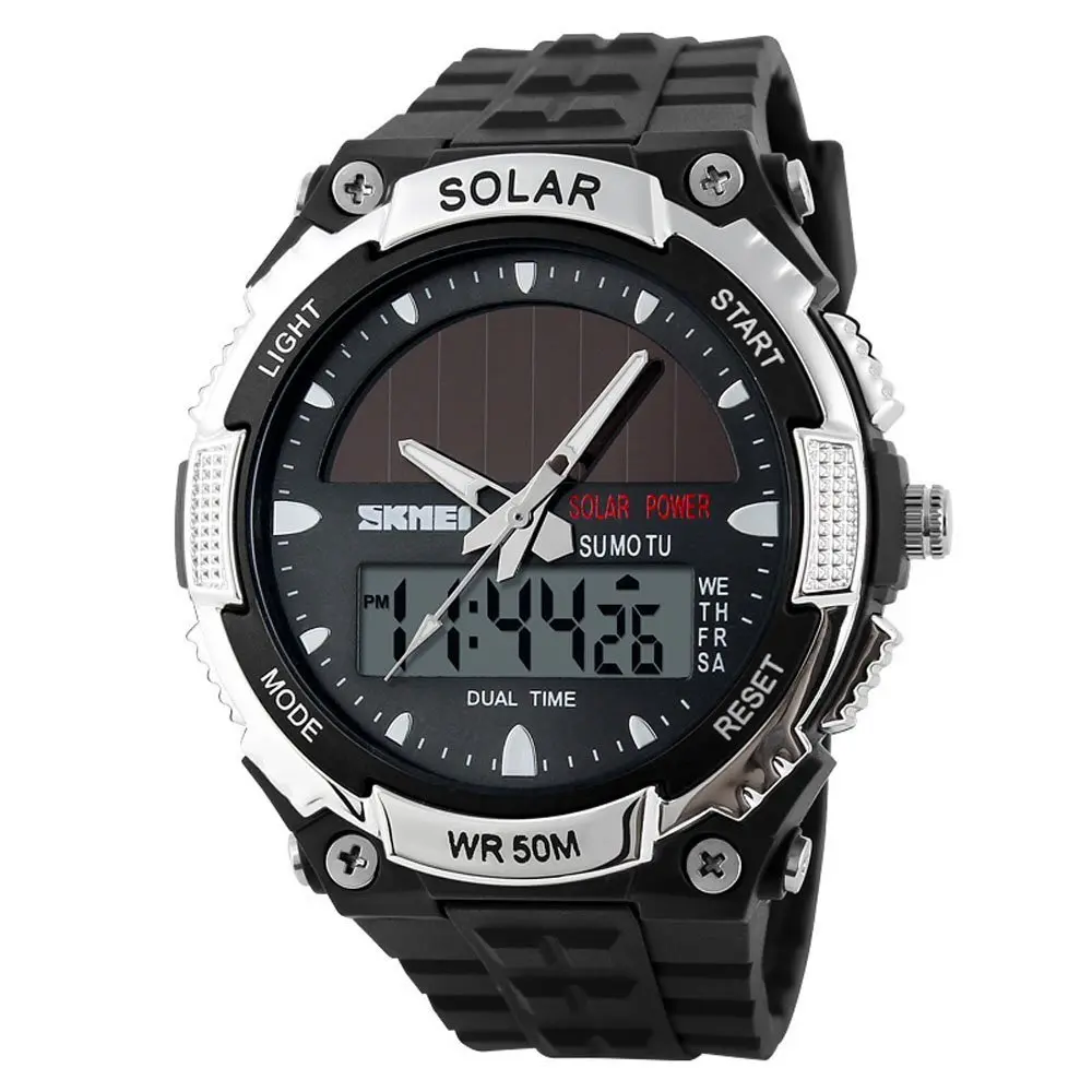 MASTOP Solar Powered Analog-Digital Watch 50mm (1.97 inches) | Dual Time Zone, 50M Waterproof, LED Backlight - view 8