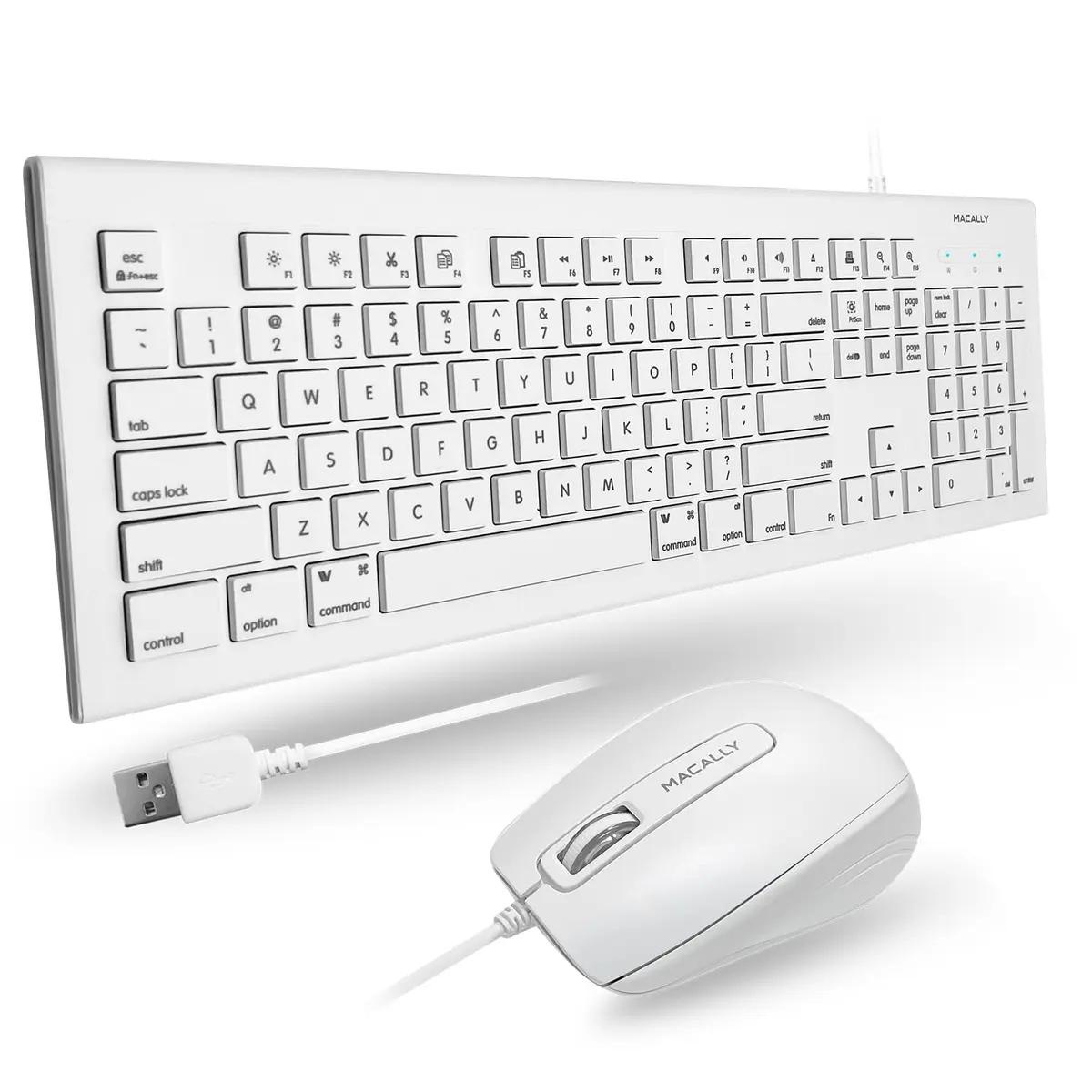 Macally 104 Key USB Wired Keyboard and Mouse Combo with Apple Shortcut Keys for Mac, iMac, MacBook, and Windows PC (White) | Quiet, Responsive, Apple-like Feel - main product image