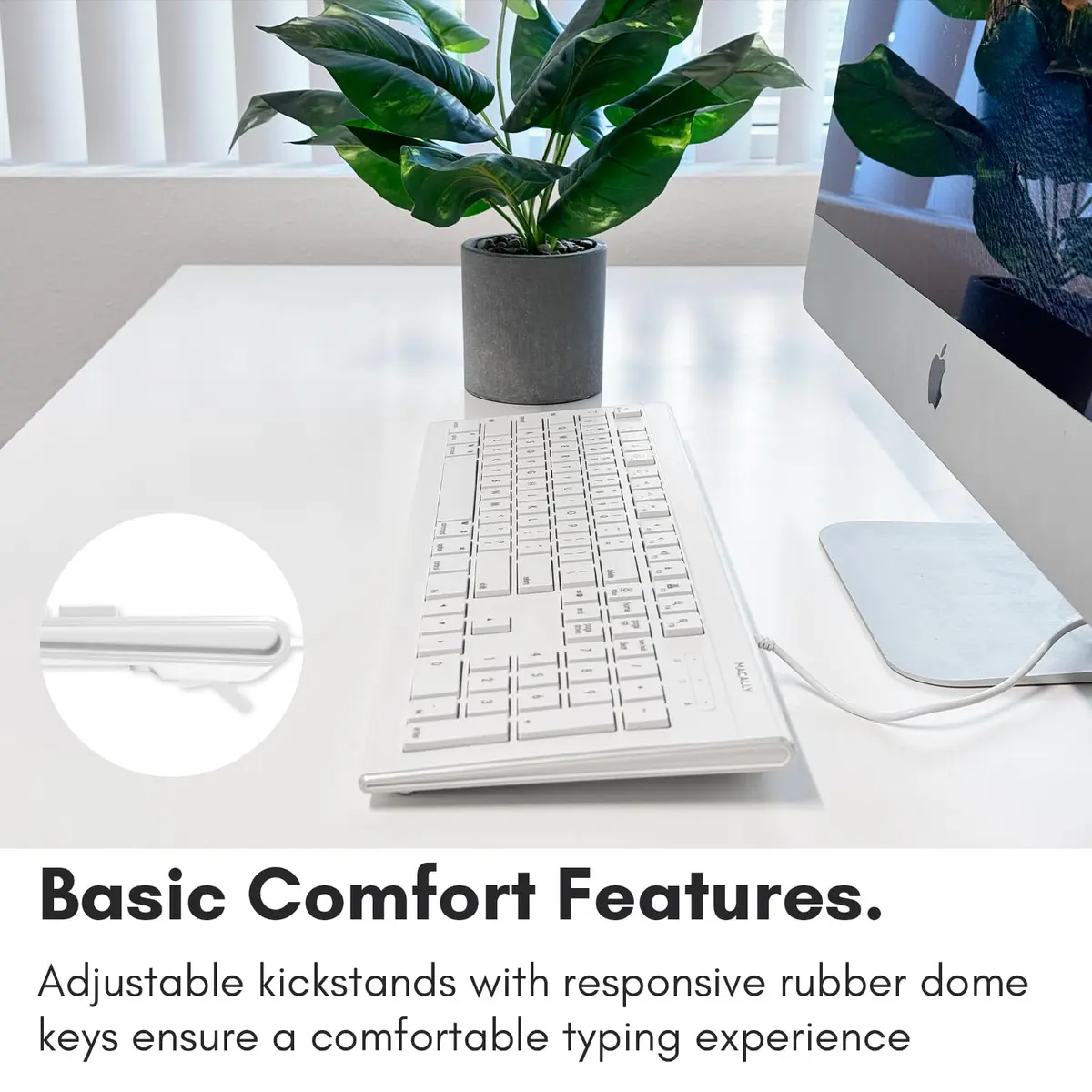 Macally 104 Key USB Wired Keyboard and Mouse Combo with Apple Shortcut Keys for Mac, iMac, MacBook, and Windows PC (White) | Quiet, Responsive, Apple-like Feel - view 7