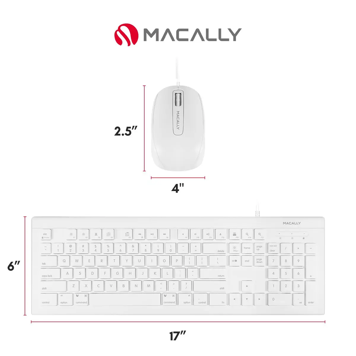 Macally 104 Key USB Wired Keyboard and Mouse Combo with Apple Shortcut Keys for Mac, iMac, MacBook, and Windows PC (White) | Quiet, Responsive, Apple-like Feel - view 8