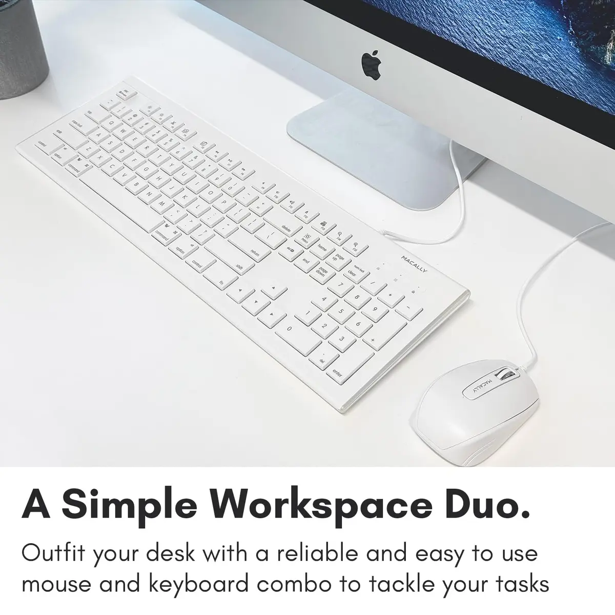 Macally 104 Key USB Wired Keyboard and Mouse Combo with Apple Shortcut Keys for Mac, iMac, MacBook, and Windows PC (White) | Quiet, Responsive, Apple-like Feel - view 2