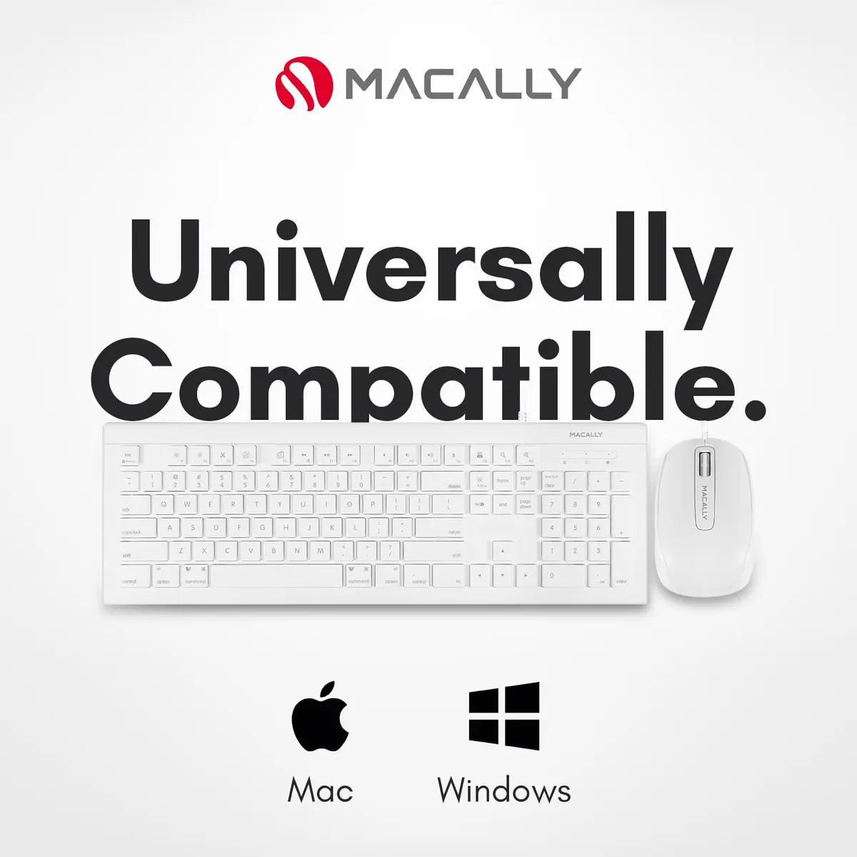 Macally 104 Key USB Wired Keyboard and Mouse Combo with Apple Shortcut Keys for Mac, iMac, MacBook, and Windows PC (White) | Quiet, Responsive, Apple-like Feel - view 4