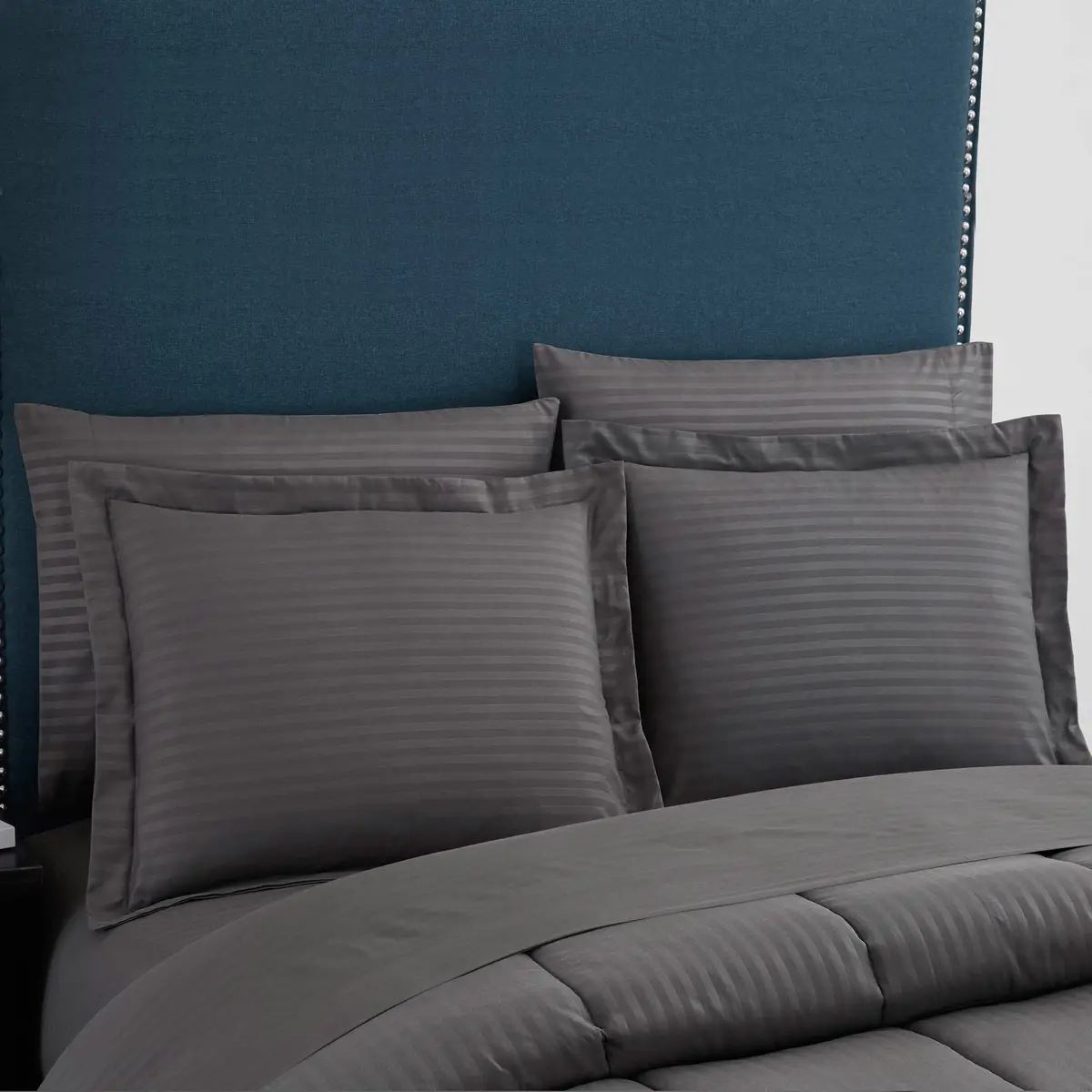 Sweet Home Collection Queen Comforter Set 8 Piece Bed in a Bag with Bed Skirt, Fitted Sheet, Flat Sheet, 2 Pillowcases, 2 Pillow Shams, Dobby Gray - view 2