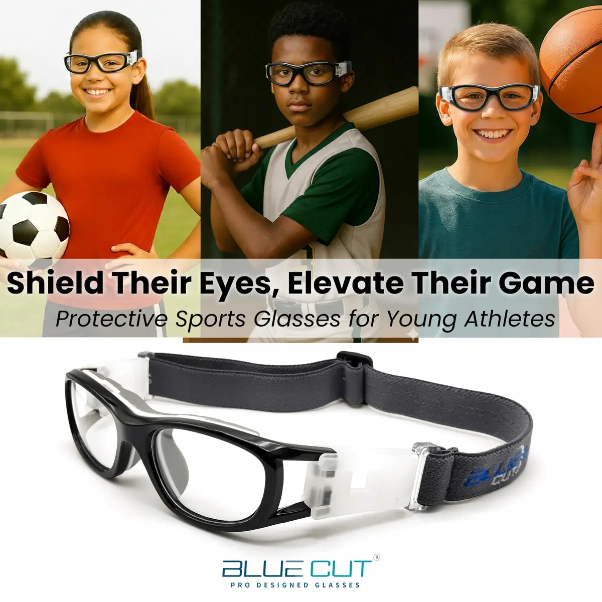 BLUE CUT Safety Basketball Goggles for Kids | Anti-Fog, Adjustable Strap, Durable Plastic Frame - view 2