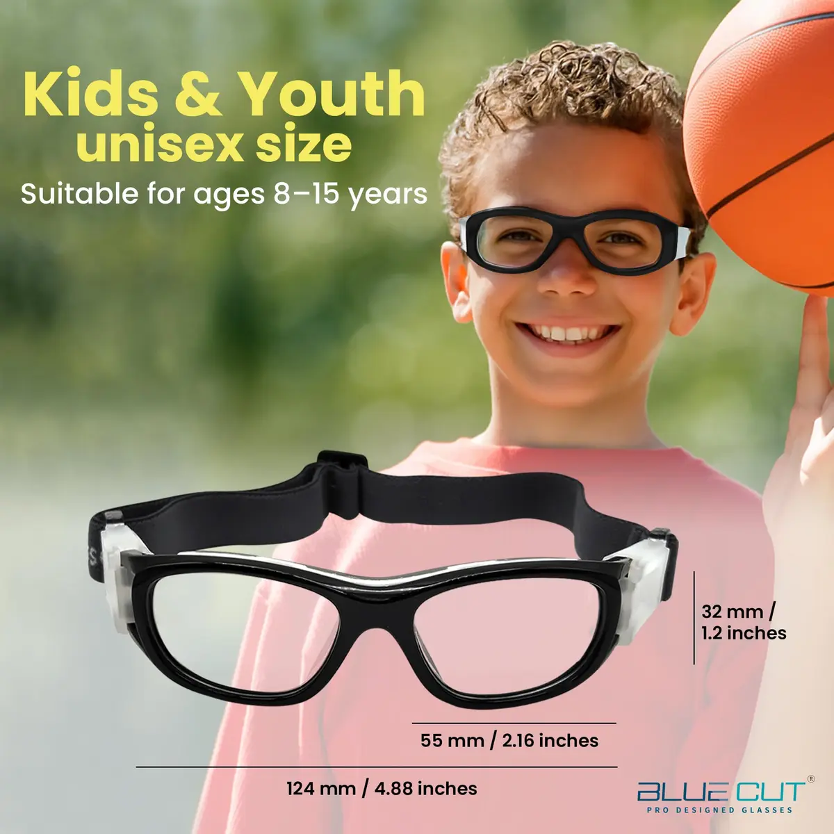 BLUE CUT Safety Basketball Goggles for Kids | Anti-Fog, Adjustable Strap, Durable Plastic Frame - view 4