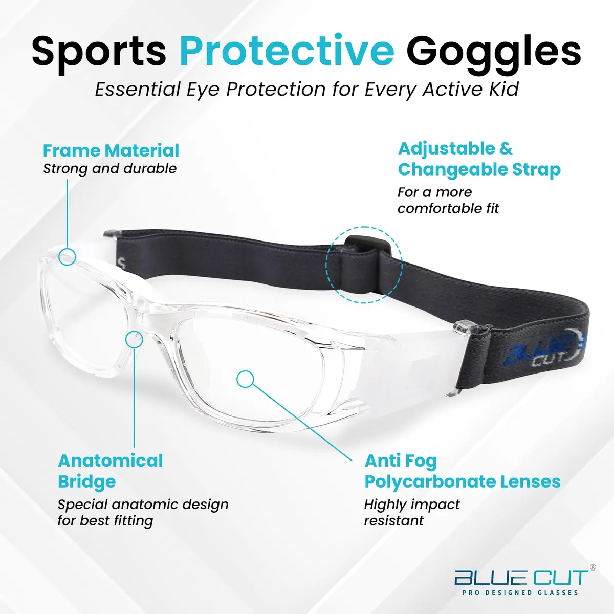 BLUE CUT Safety Basketball Goggles for Kids | Impact-Resistant, Anti-Fog, Adjustable Fit - view 5