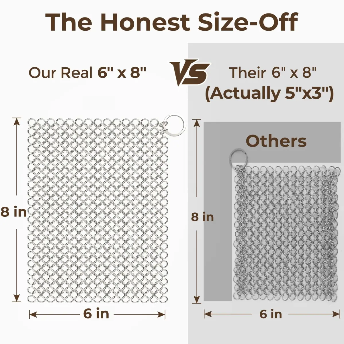 Amagabeli Cast Iron Cleaner 20cm x 15cm (8"x6") | Premium Stainless Steel Chainmail Scrubber for Pans, Pots, Woks, Griddles - view 5
