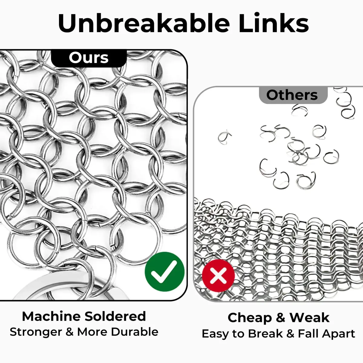 Amagabeli Cast Iron Cleaner 20cm x 15cm (8"x6") | Premium Stainless Steel Chainmail Scrubber for Pans, Pots, Woks, Griddles - view 4