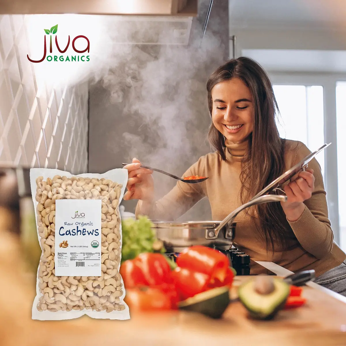 Jiva Organics Organic Raw Cashews 2 LB Bag | Gluten-Free, Vegan, Whole Nuts - view 7