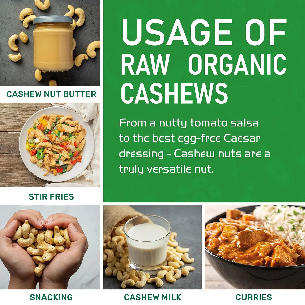 Jiva Organics Organic Raw Cashews 2 LB Bag | Gluten-Free, Vegan, Whole Nuts - view 8