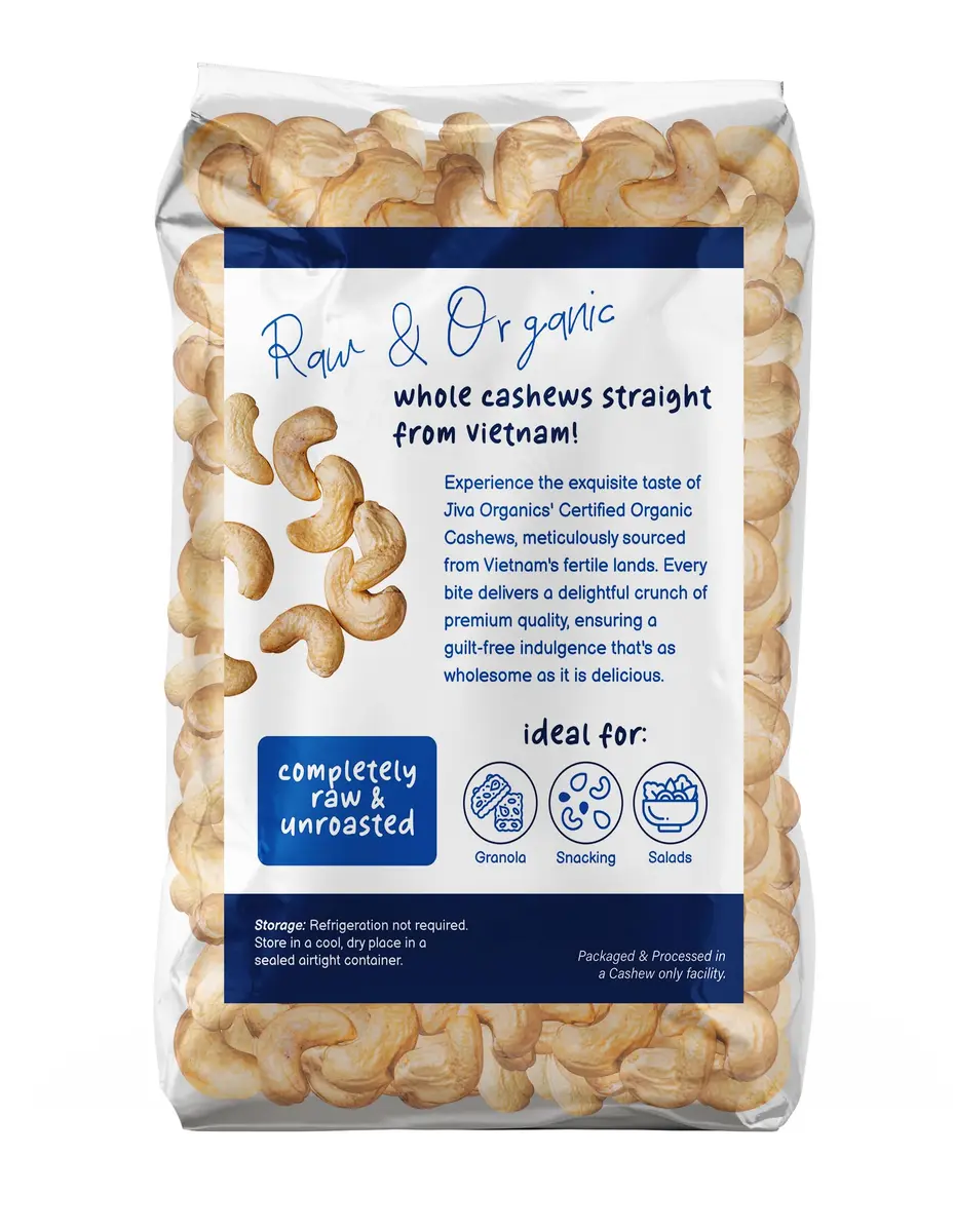 Jiva Organics Organic Raw Cashews 2 LB Bag | Gluten-Free, Vegan, Whole Nuts - view 2