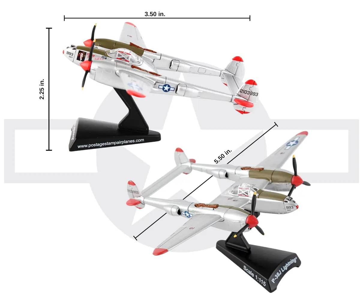 Postage Stamp P-38J Lightning Marge 1/115 Die-Cast Model Aircraft | WWII Fighter Replica for Display & Education - view 6