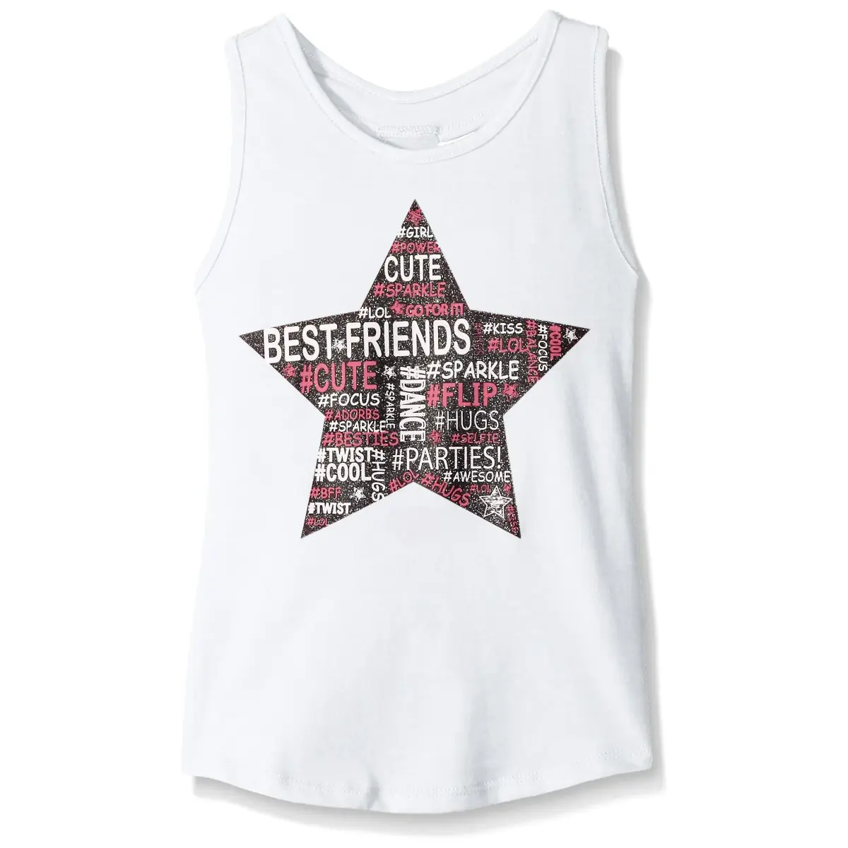 Dream Star Little Girls Tank Top White Large/6 | "BFF" Glitter Screen with T-Back Elastic - main product image