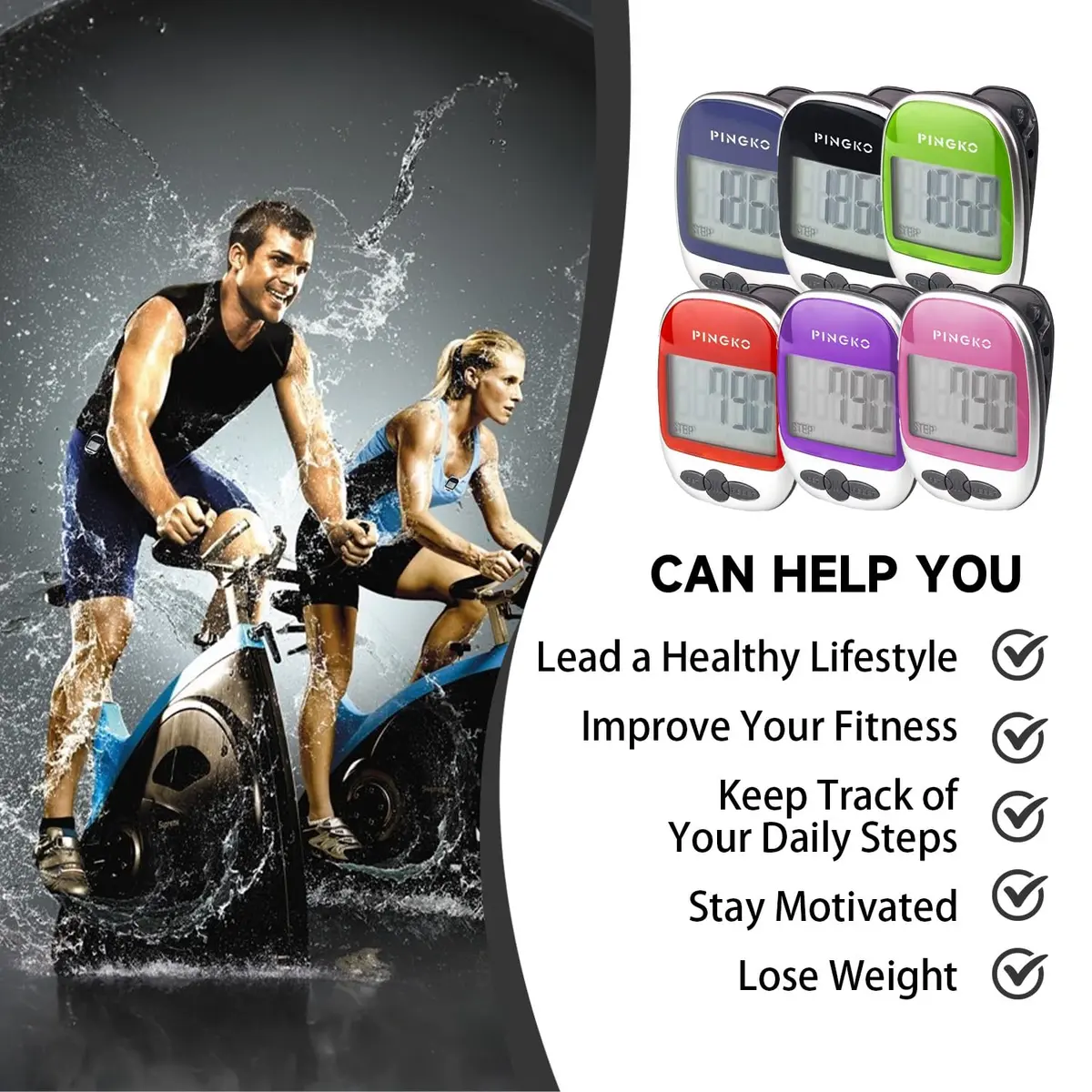 PINGKO Portable Pedometer Step Counter Tracker with Tri-Axis Sensor, Black | Tracks Steps, Distance, Calories - view 7