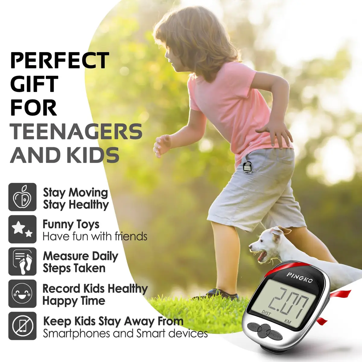 PINGKO Portable Pedometer Step Counter Tracker with Tri-Axis Sensor, Black | Tracks Steps, Distance, Calories - view 4