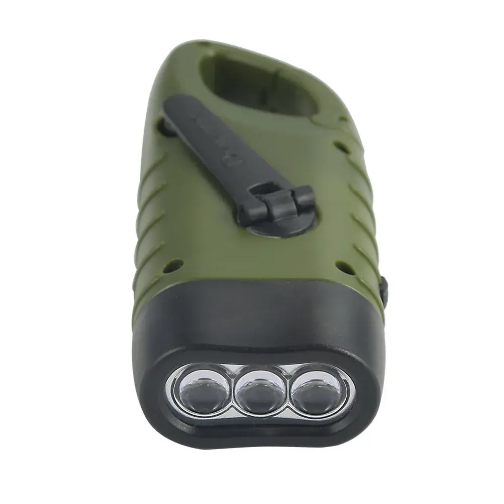 Simpeak Hand Crank Solar Flashlight Green | Emergency LED Dynamo Torch with Carabiner Clip - view 5