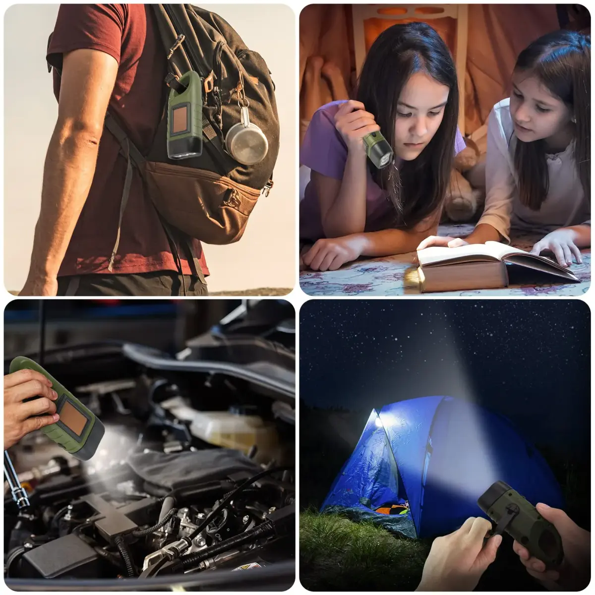 Simpeak Hand Crank Solar Flashlight Green | Emergency LED Dynamo Torch with Carabiner Clip - view 7