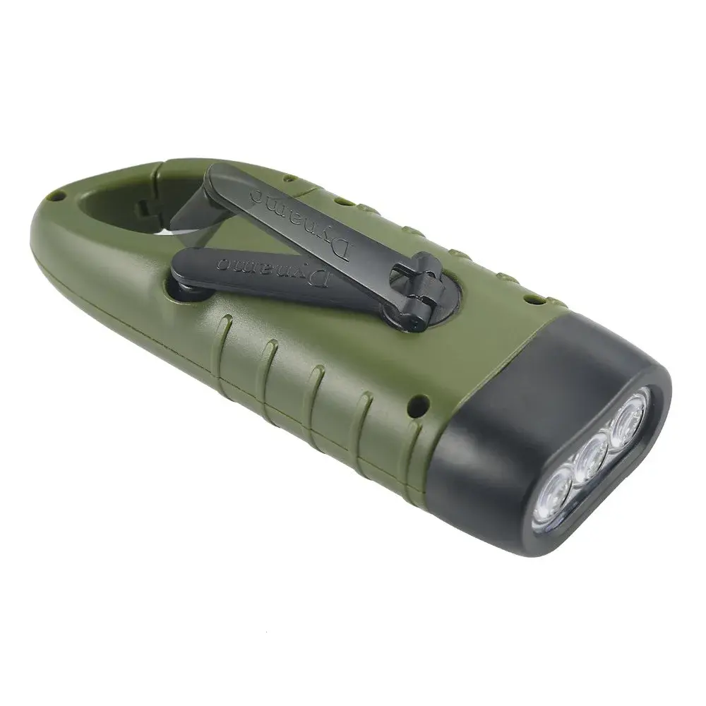 Simpeak Hand Crank Solar Flashlight Green | Emergency LED Dynamo Torch with Carabiner Clip - view 2