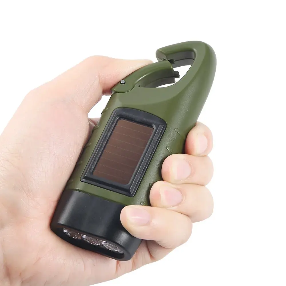 Simpeak Hand Crank Solar Flashlight Green | Emergency LED Dynamo Torch with Carabiner Clip - view 3