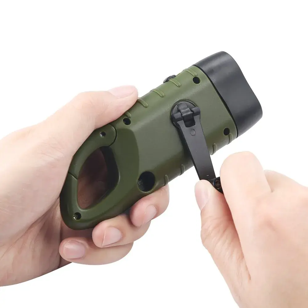 Simpeak Hand Crank Solar Flashlight Green | Emergency LED Dynamo Torch with Carabiner Clip - view 4