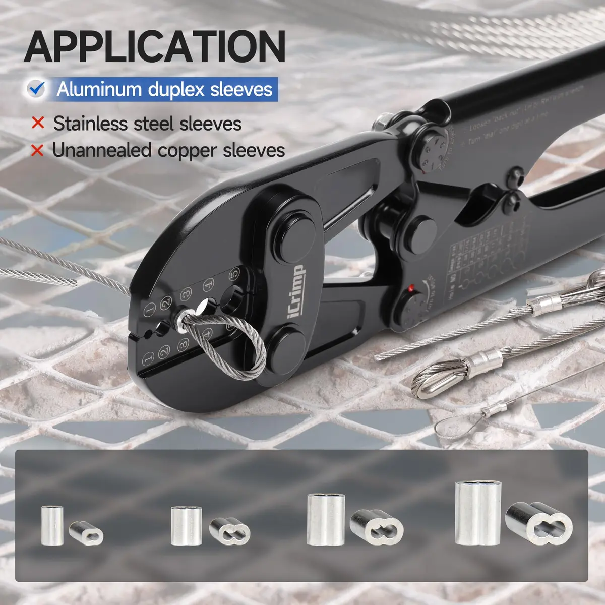 IWISS IWS-1608B Wire Rope Crimper 1/16" to 3/16" (2.35 kg) | Heavy Duty Steel Cable Swaging Tool - view 5