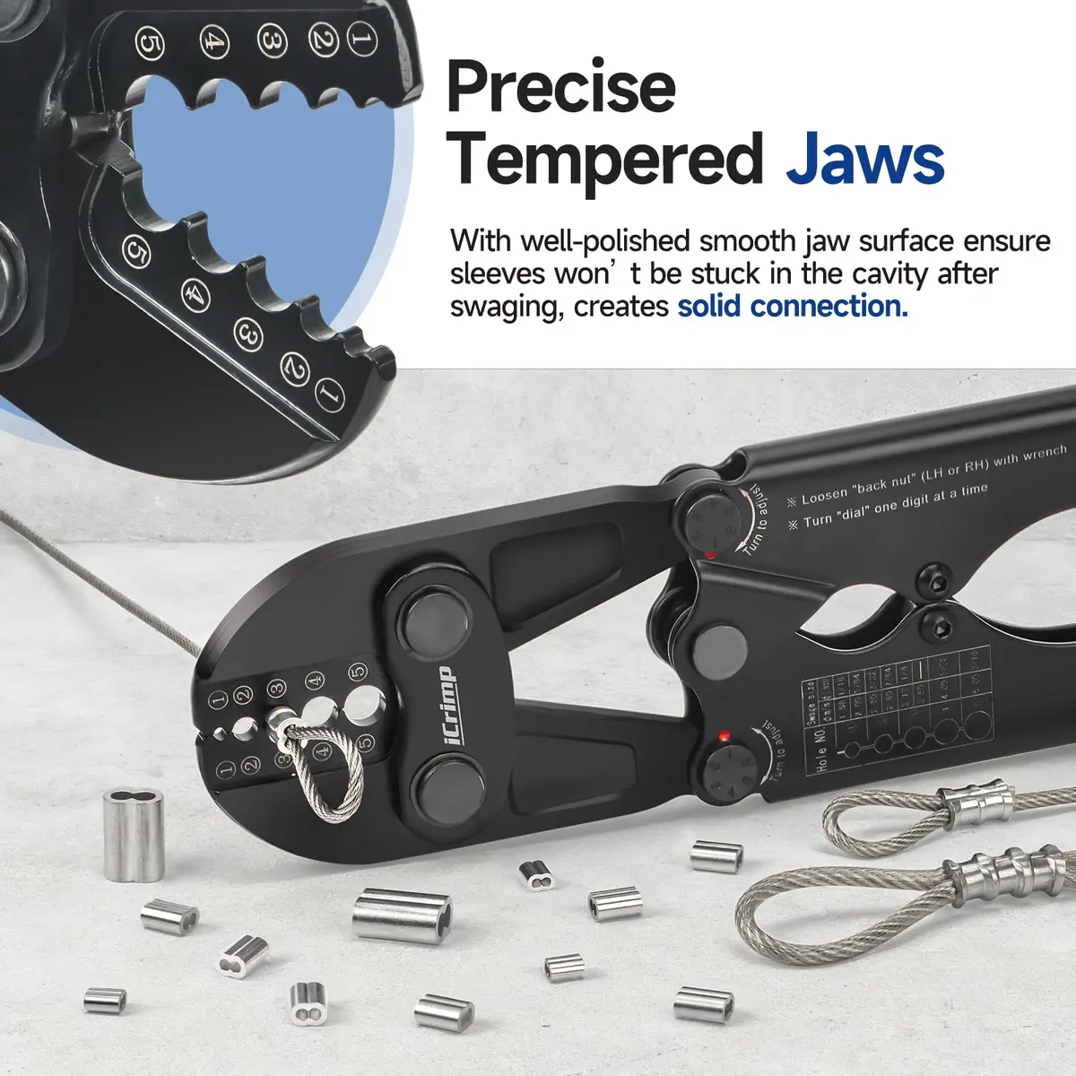 IWISS IWS-1608B Wire Rope Crimper 1/16" to 3/16" (2.35 kg) | Heavy Duty Steel Cable Swaging Tool - view 8