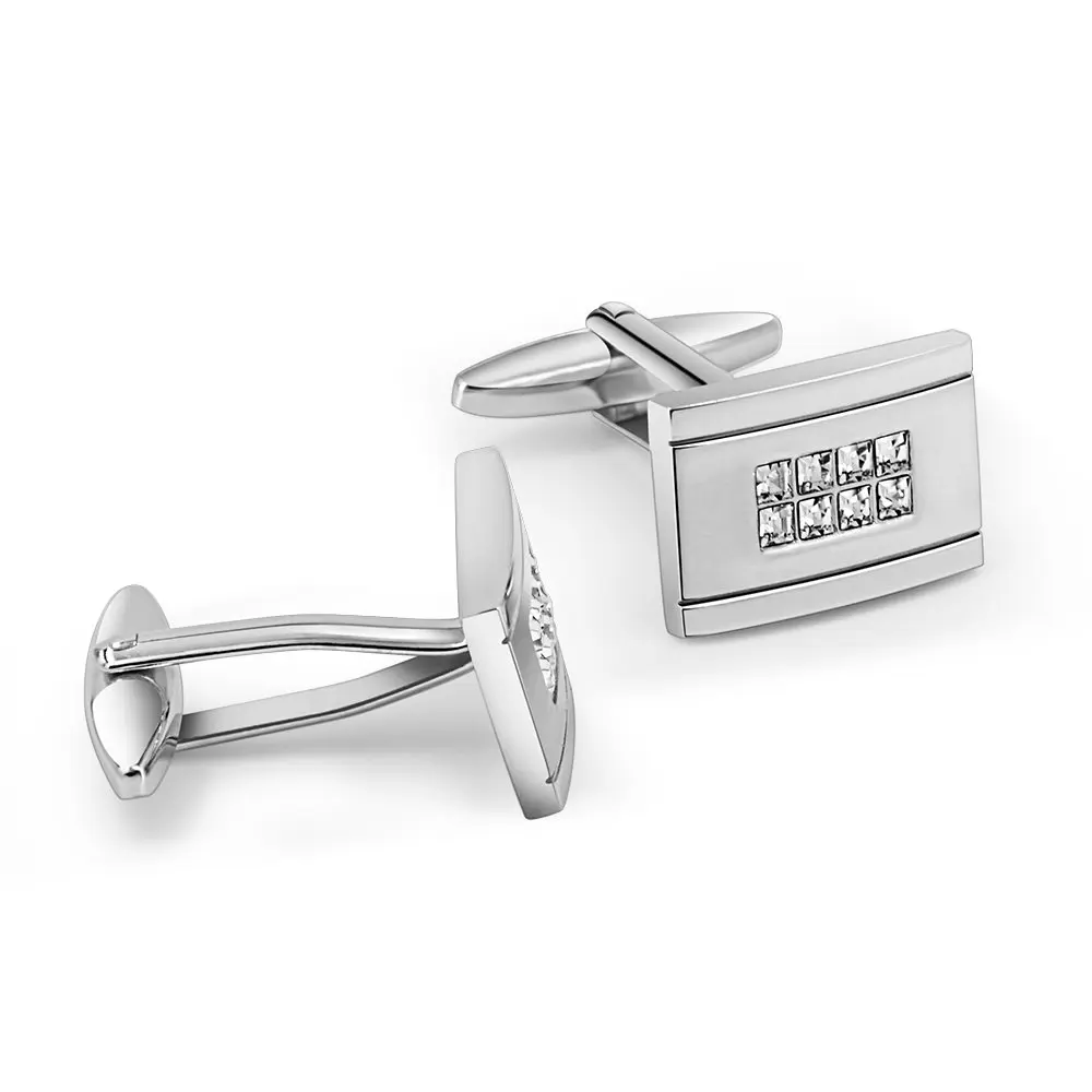 Mr.Van Rhodium-Plated Brass Cufflinks 0.70x0.48 Inch Rectangle with 8 Simulated Diamonds | Elegant Formal Accessory - view 3