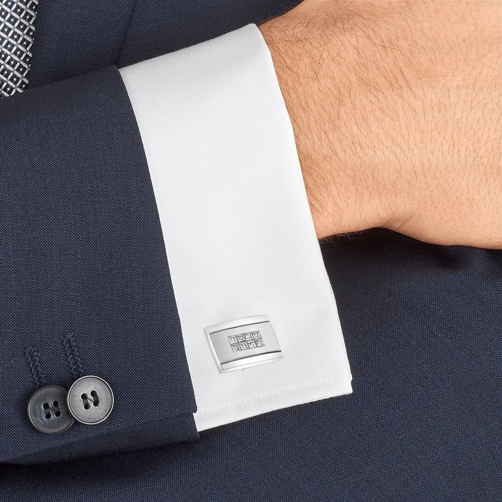 Mr.Van Rhodium-Plated Brass Cufflinks 0.70x0.48 Inch Rectangle with 8 Simulated Diamonds | Elegant Formal Accessory - view 4
