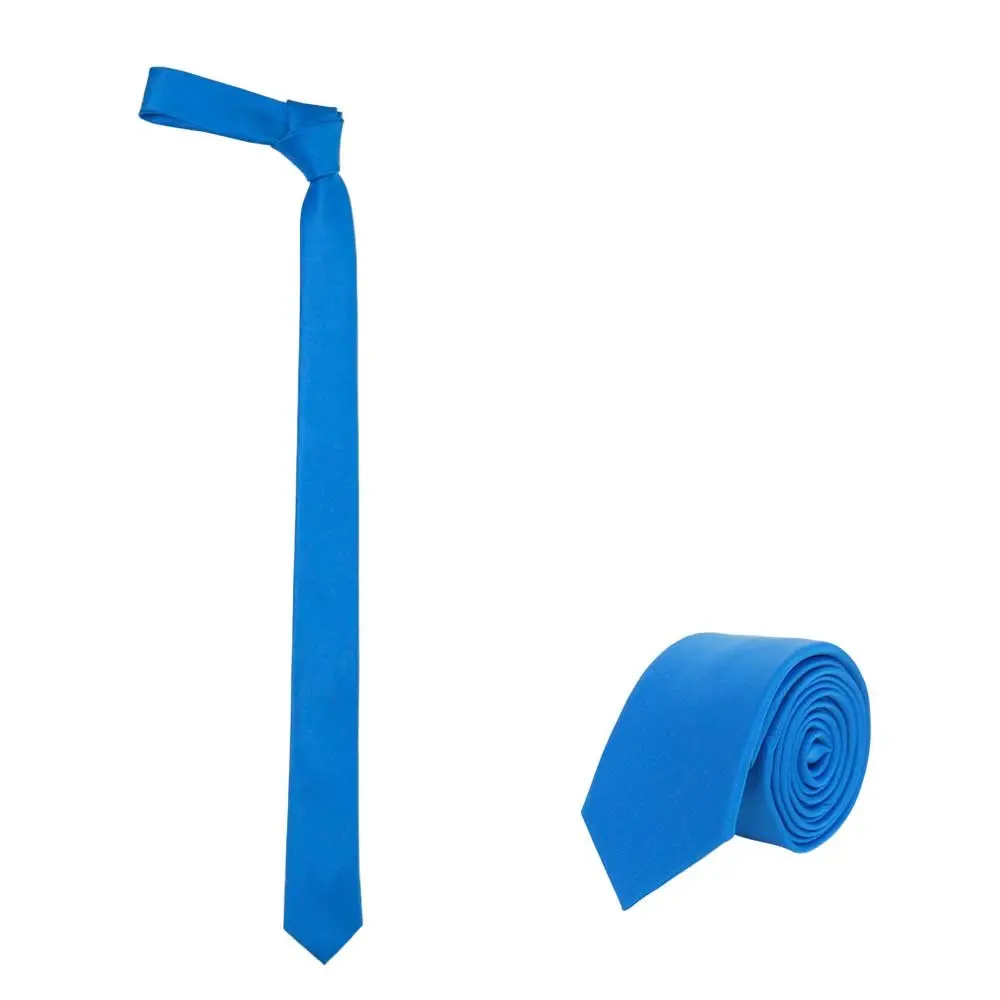 JNJSTELLA Skinny Tie 2" Solid Blue | Classic Slim Necktie for Men - main product image
