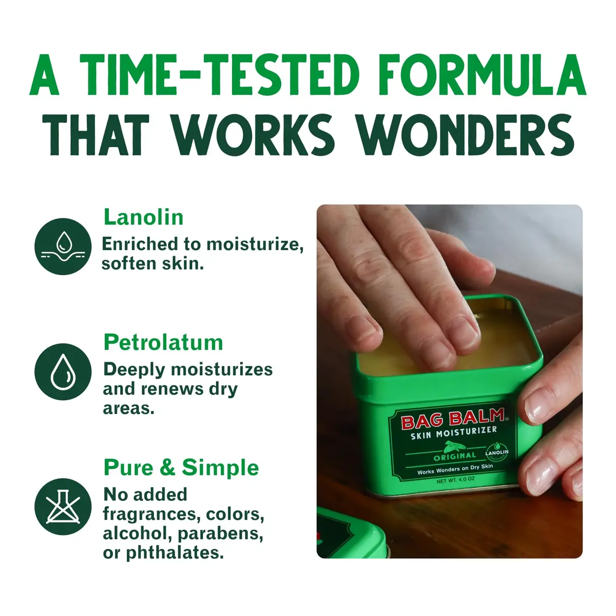 Bag Balm Vermont's Original Skin Moisturizer 4oz | Full-Body Hydrating Skin Care for Dry Hands & Lips - view 3