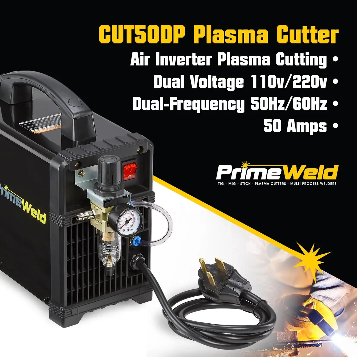 PrimeWeld Plasma Cutter 50A | Non-Touch Pilot Arc, Dual-Voltage, Portable 1/2" Cut - view 3
