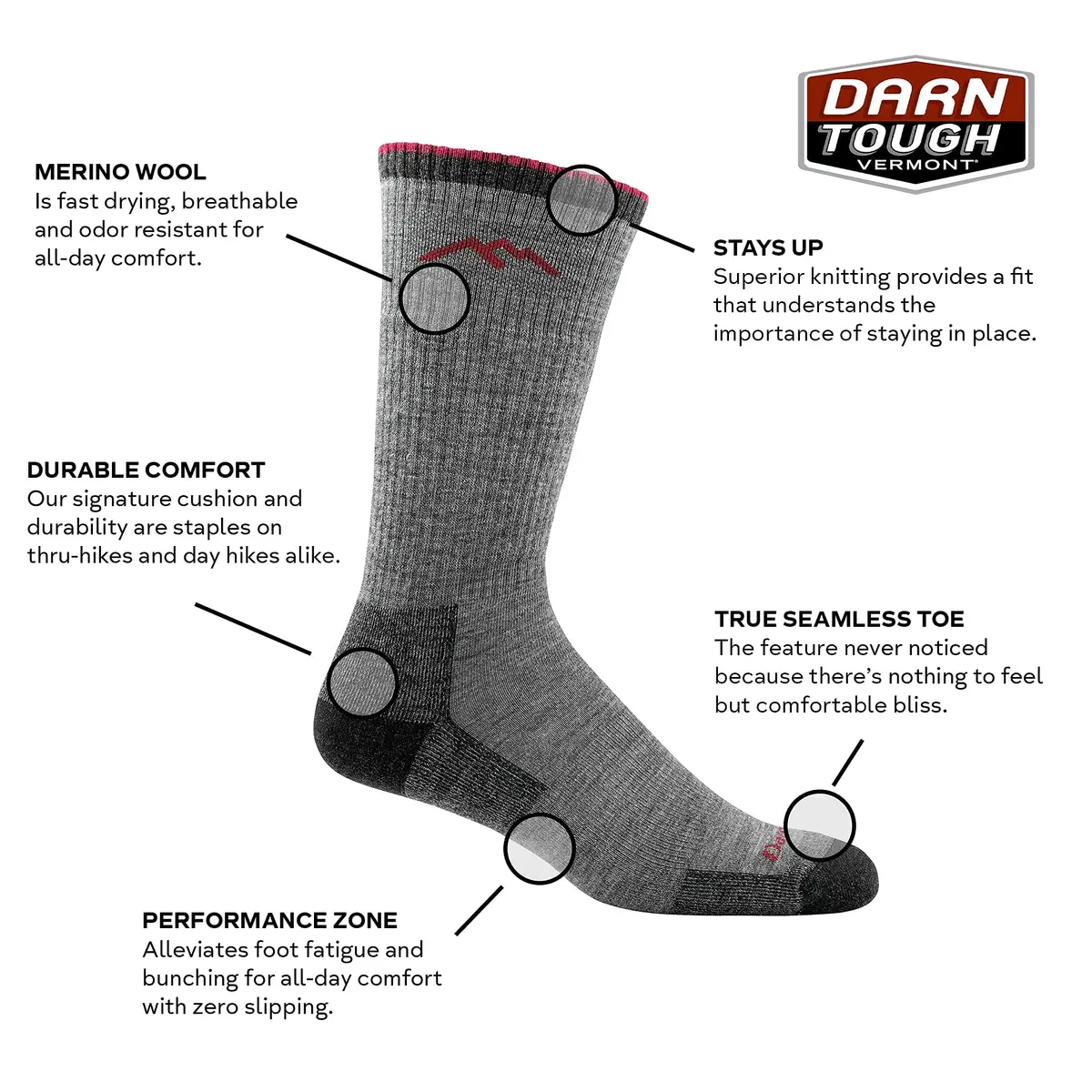 Darn Tough Boot Cushion Sock - Men's Charcoal X-Large | All Weather Performance, Made in USA - view 3