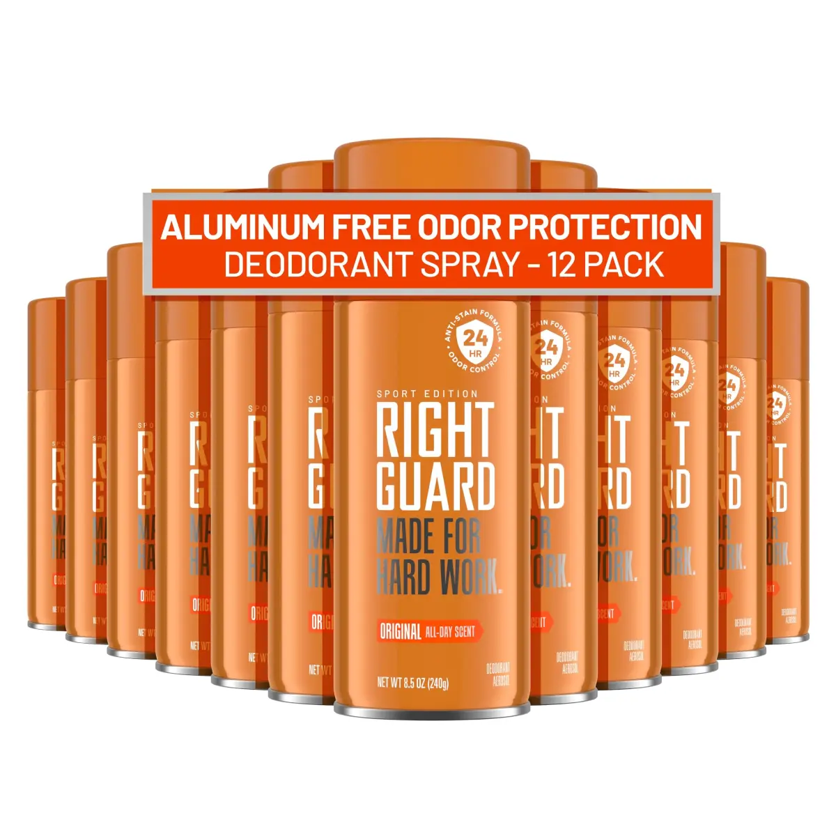 Right Guard Sport Original Scent Deodorant Spray 251ml (8.5 Fl Oz) Pack of 12 | 24-Hour Odor Protection - main product image